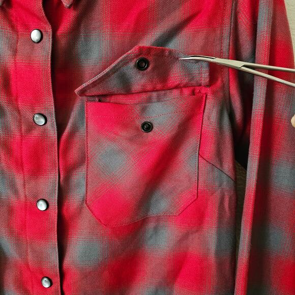DIXXON NWT Men's Pulaski Red Gray Pearl Snap Flannel Button Shirt Sz S - Picture 6 of 15